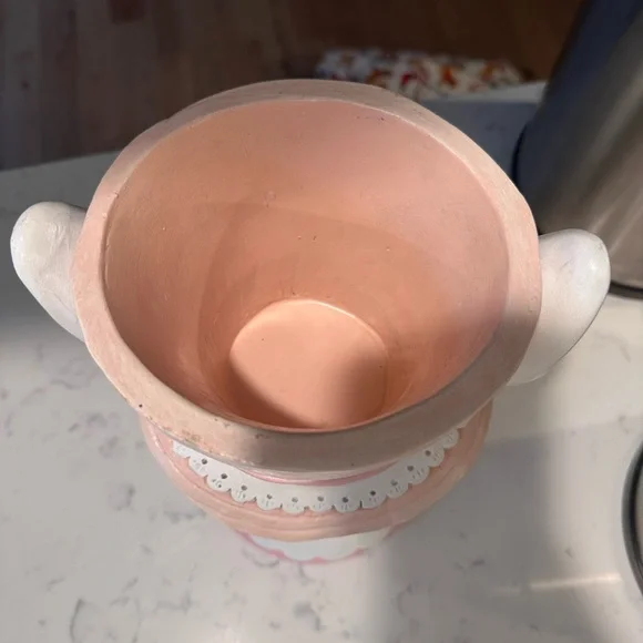 Pink and White Rabbit Planter with Floral Hat - Picture 3 of 5